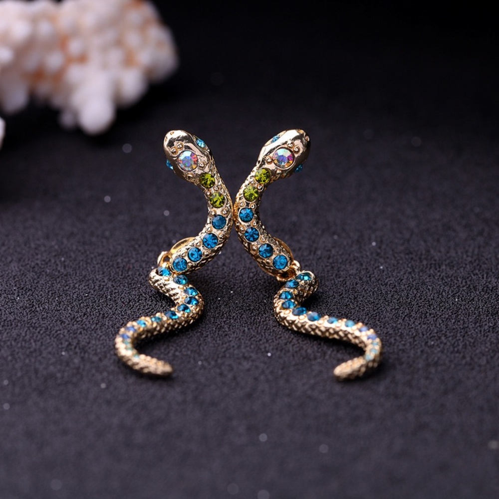 Gold Multi-Colored Crystal Serpent Earring Jackets - Picture 4 of 8